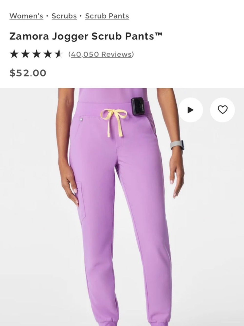 Figs Zamora Jogger Scrub Pants in Lavender with Yellow Drawstring